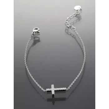 Řetízek Prosperk Stříbrný náramek z chirurgické oceli s křížkem a kamínky S4488