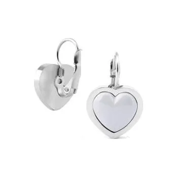 Náušnice Prosperk Náušnice ocelové s keramikou srdíčka - bílá S4512