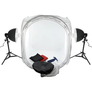 Sestava studiového vybavení Fotografický stan 80x80x80 cm, 4 pozadí, 2x 45W, 2x stativ