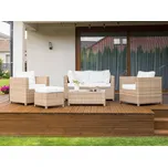 5dílná zahradní sedací souprava béžová s krémově bílými polštáři křesla na konferenční stolek pro 4 osoby taburet pohovka zahrada terasa Beliani