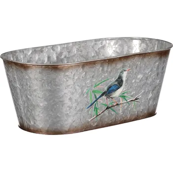 Stojan na květiny Autronic Kovový truhlík, design s ptáčky, 29x12 cm