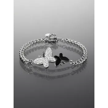 Náramek Prosperk Luxusní masivní náramek z chirurgické oceli s motýlky s drobnými čirými S2539