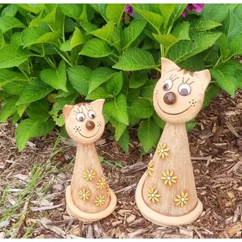 Zahradní dekorace Keramická kočička se žlutými květy - terakota Velikost: 25 cm