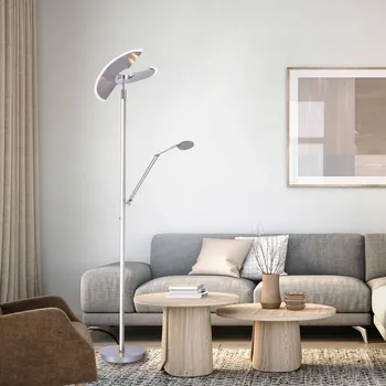 Lampička Stojací lampa PURE Mutil LED, lampa na čtení, stříbrná - Délka propojovacího kabelu 200 cm stříbrná, bílá 1 x 50 W LED + 1 x 6 W LED - Doprava zdarma