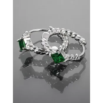 Náušnice Prosperk Stříbrné kruhové náušnice z chirurgické oceli se zeleným krystalem S4368