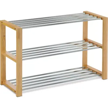 Botník Botník, 3 kovové chromované police, masiv kaučukovník, přírodní odstín