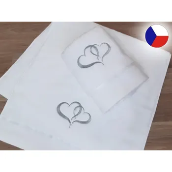 Ručník Luxusní ručník s výšivkou bílý 450g Srdce šedá/stříbrná