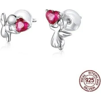 Náušnice Prosperk Stříbrné náušnice andělé s růžovým srdcem S2634