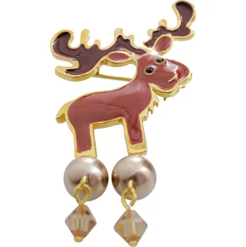 Brož JSB bijoux s.r.o. Zlatá brož z bižuterní slitiny smaltovaný sob zdobený perlou a krystaly Swarovski Golden