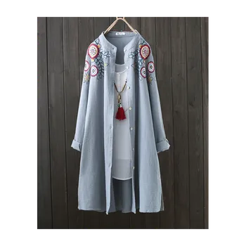 Dámská košile Přírodní vyšívaná dámská košile 100% bavlna - více barev Modrá M