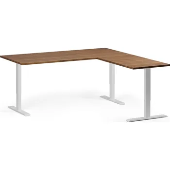 B2B Partner Rohový výškově nastavitelný stůl, 180x180 cm, 3 motory, L/P, bílá podnož, ořech