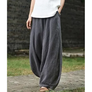 Dámské kalhoty Dámské dlouhé široké kalhoty z přírodní bavlněné příze Thao Šedá M