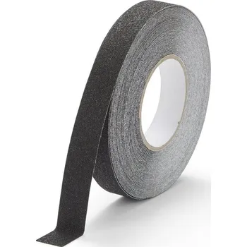 Výstražná páska Černá korundová snímatelná protiskluzová páska FLOMA Standard Removable - 18,3 m x 2,5 cm a tloušťka 0,7 mm (80081224) FLOMAT