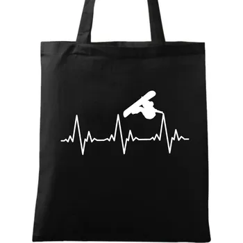 Nákupní taška Bavlněná taška Kardiogram a Snowboard (Barva: Černá)