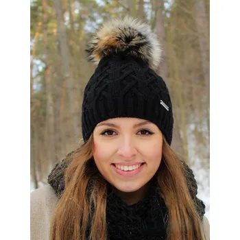 Čepice Dámská čepice s bambulí z pravé kožušiny 16 ADA - černá, Varianta: Čepice, VELIKOST UNI