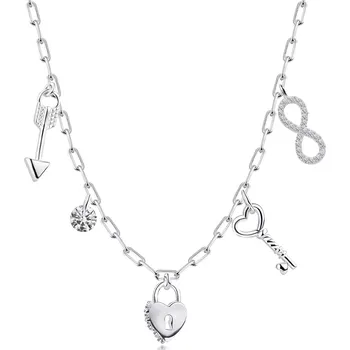 Náhrdelník Stříbrný náhrdelník 925 - šipka, čirý zirkon, visací zámek, klíč a Infinity