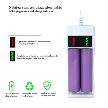 Nabíječka baterií Příslušenství k LED dobíjecím vějířům z naší nabídky - zvýhodněná cena Celý set nabíječka +2x baterie