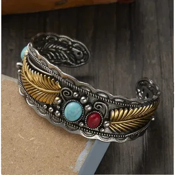 Náramek Vintage Boho kovový šitoký náramek s kameny