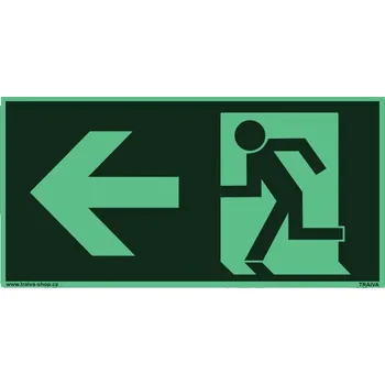 Traiva s.r.o. Únikový východ vlevo EN ISO 7010 Verze: Plast 200 x 100 mm tl. 1.1 mm - fotoluminiscenční - Kód: 03338