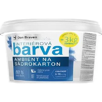 barva na zeď Den Braven T143N - Interiérová barva na sádrokartony bílá 15 + 3 kg, bělost 88%, velmi vysoká krycí schopnost