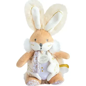 plyšák Doudou plyšový zajíček s chrastítkem a úchytem na dudlík 21 cm, bílý