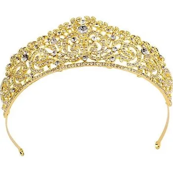 Čelenka Štrasová korunková čelenka zářivá se zirkony Zlatá