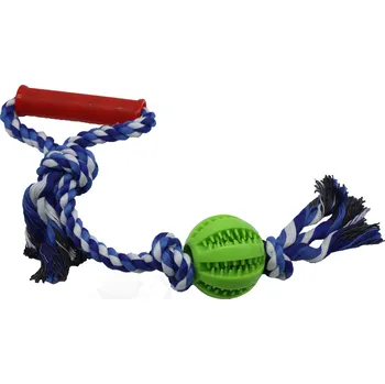 Hračka pro psa BUBU PETS lanové přetahovadlo s rukojetí a dentálním míčkem 43cm