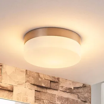 Koupelnové stropní svítidlo Lindby Amilia, Ø 18 cm, E27, nikl, sklo bílá, nikl satinovaný 1 x 15 W LED - Doprava zdarma