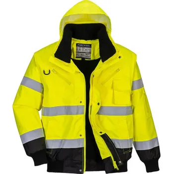 pracovní bunda PORTWEST Bunda Bomber Hi-Vis Contrast C465, odnímatelné rukávy, zateplená, reflexní POR-C465YBRS S Žlutá/černá
