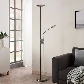 Lampička Lindby Stropní svítidlo Jonne LED se čtecím ramenem, stmívatelné, kulaté saténový nikl 15,5 W VEDL + 3,3 W VEDL - Doprava zdarma