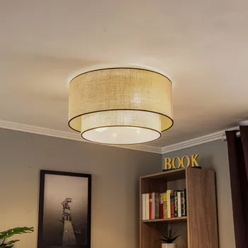 Stropní svítidlo Euluna Boho juta & černá, hnědá/černá, Ø60cm - Stříška - Ø 17 cm, výška 9 cm přírodní hnědá, černá 3 x 15 W LED - Doprava zdarma