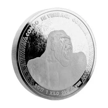 1 kilogram stříbrná mince Afrika Kongo Silberrücken Gorilla 2017