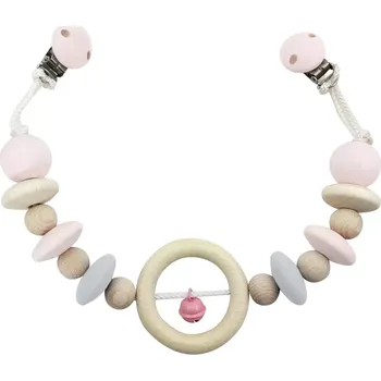 Dřevěná hračka Hess závěsná hračka na kočárek s růžovým zvonečkem