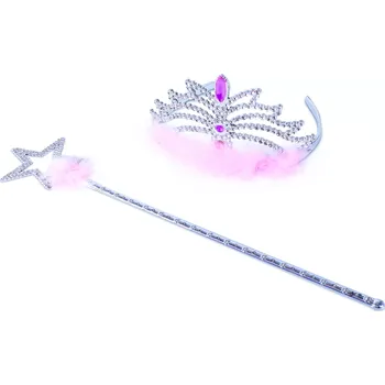 Karnevalový doplněk Korunka princezna s hůlkou růžová