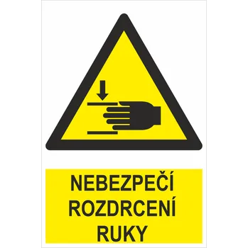 Nebezpečí rozdrcení ruky - ISO 7010 samolepící PVC fólie 150 x 100 mm