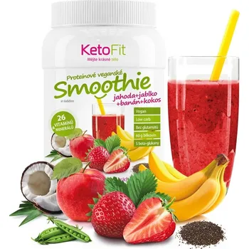 Nápoj pro sportovce KetoFit Proteinové veganské smoothie jahoda-jablko-banán-kokos, 300 g (10 porcí)
