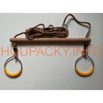 Dětská houpačka Houpačka hrazda dřevěná s kovovými žlutými kroužky