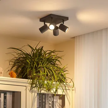 Svítidlo Stropní bodové svítidlo Lindby Jorell, černé, 20 cm, černé, 4 světla. - Skvrny - Ø 5,7 cm, výška 10 cm; výška stříšky 2,5 cm pískově černá 4 x 10 W LED - Doprava zdarma