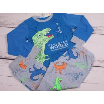 Chlapecké pyžamo Chlapecké pyžamo Kugo MP3830 modré s šedou s dinosaury velikost oblečení - děti: 122