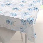 Teflonový obdélníkový ubrus TF-087 Modré květy na geometrickém bílém 100x160 cm