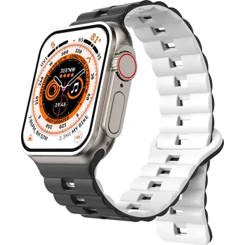 Příslušenství k chytrým hodinkám Magnetický silikonový řemínek pro Apple Watch 42/44/45/46/49mm Barva: Černo-Bílý