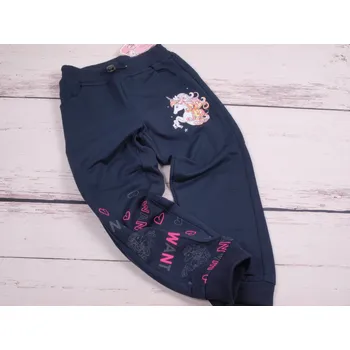 Dívčí oblečení Dívčí tepláky Kugo TM7231 tmavomodré s jednorožcem velikost oblečení - děti: 128