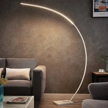 Lampička Oblouková stojací lampa Lindby LED Kendra, bílá, hliník, výška 180 cm - Základna - šířka 22 cm, výška 4 cm LED 16,5 W celkem - Doprava zdarma