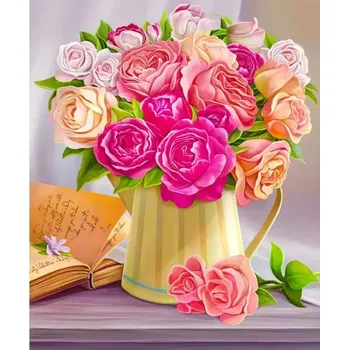 Diamantové malování Diamantové malování/Huacan - Barevné růžičky a kniha