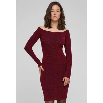 Dámské šaty Dámské třpytivé šaty s dlouhým rukávem vínová Urban Classics tmavě červená 2867732