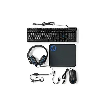 Klávesnice Nedis - herní souprava 5v1 - klávesnice, sluchátka, myš a podložka pod myš, černá, AZERTY