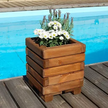 Květináč Dřevěný zahradní květináč AKSAMIT, teak, 250x250x300 (Krásné zpracování)
