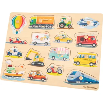 Dřevěná hračka Dřevěné vkládací puzzle - dopravní prostředky - 16 ks