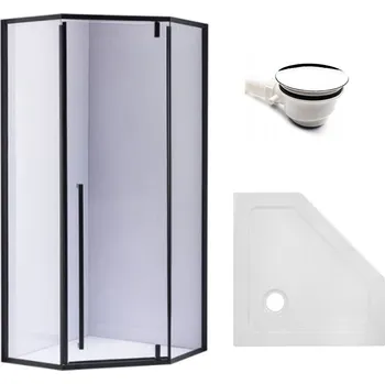 BPS-koupelny Pětiúhelníkový sprchový kout HYD-PK07B 90x90 černá/transparent + vanička HYD-PSV-ST07B bílá