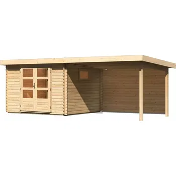 Zahradní stavba KARIBU HOLZTECHNIK dřevěný domek KARIBU TRITTAU 3 + přístavek 330 cm včetně zadní stěny (10047) natur LG4171